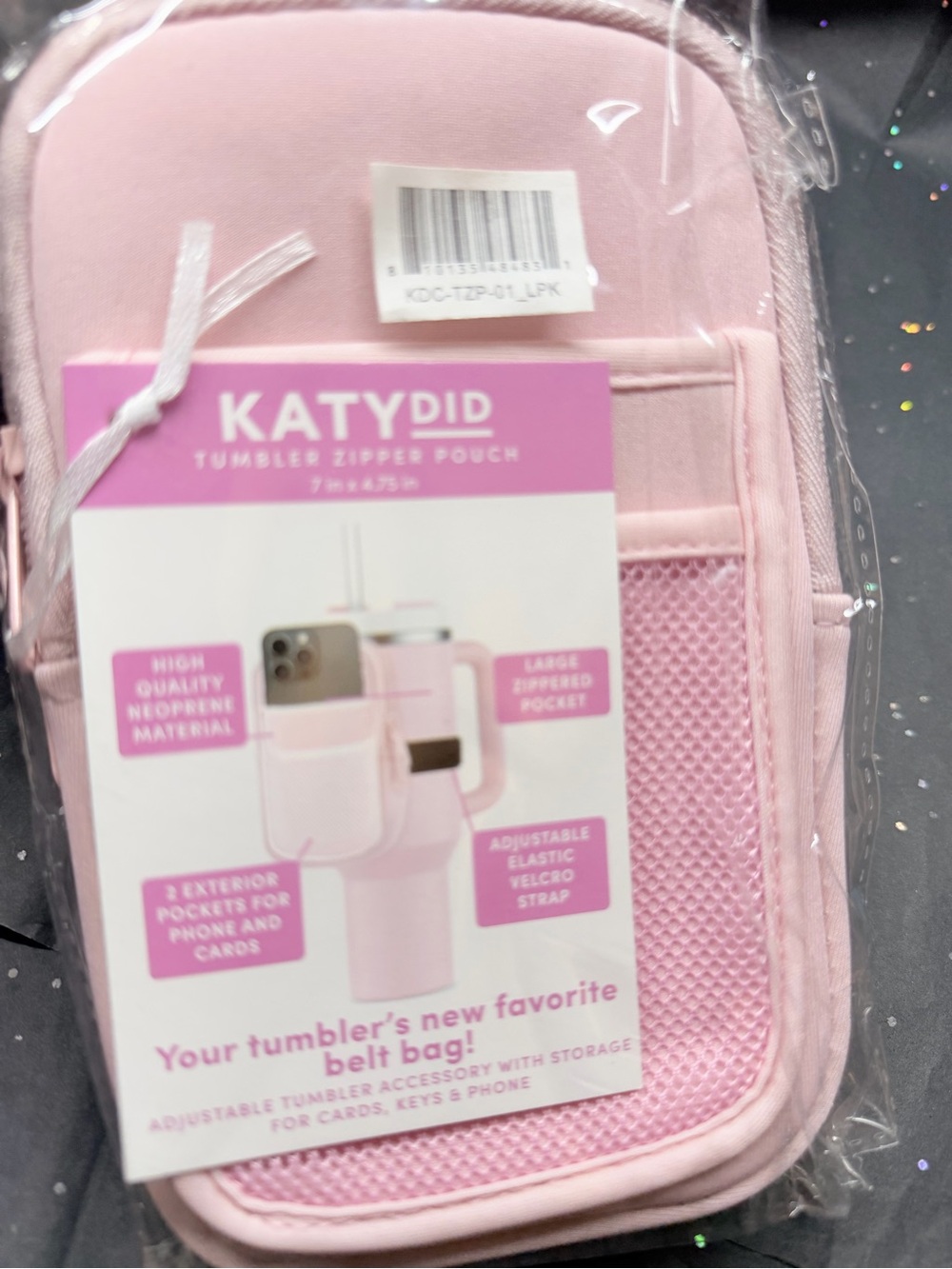 Katydid Pink Neoprene Tumbler Zipper Pouch Belt Bag